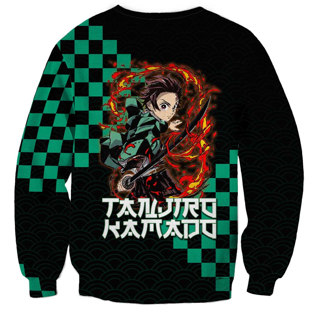Tanjiro Kamado Demon Slayer Sweatshirt Fiery Checkered Anime Wave Style