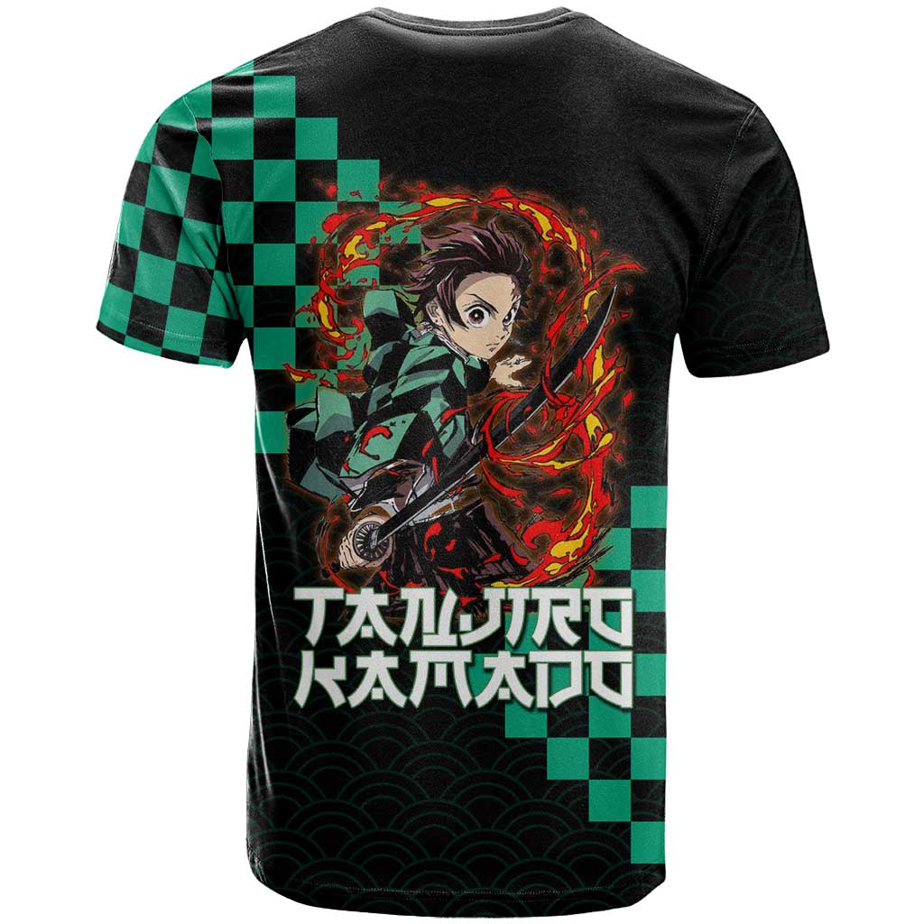 Tanjiro Kamado Demon Slayer T Shirt Fiery Checkered Anime Wave Style