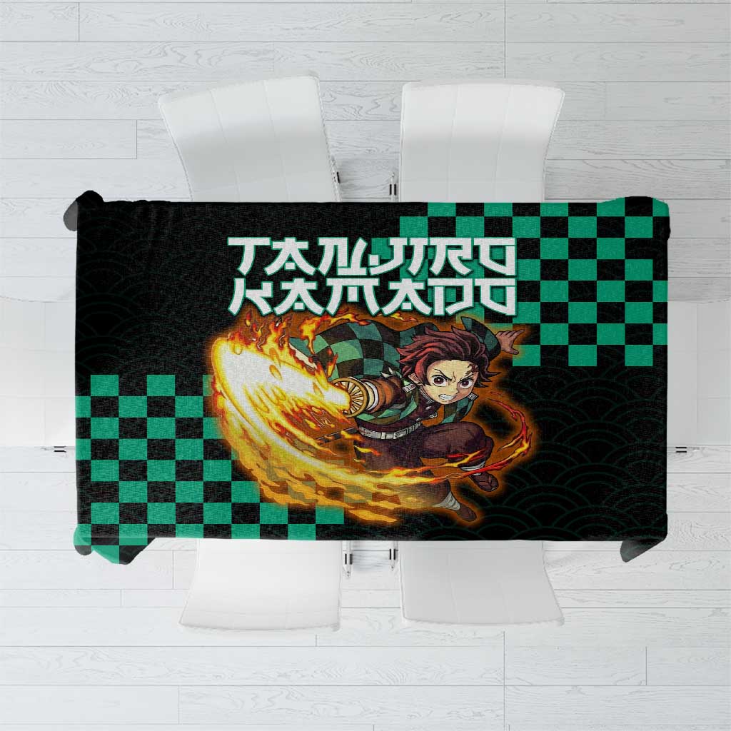 Tanjiro Kamado Demon Slayer Tablecloth Fiery Checkered Anime Wave Style