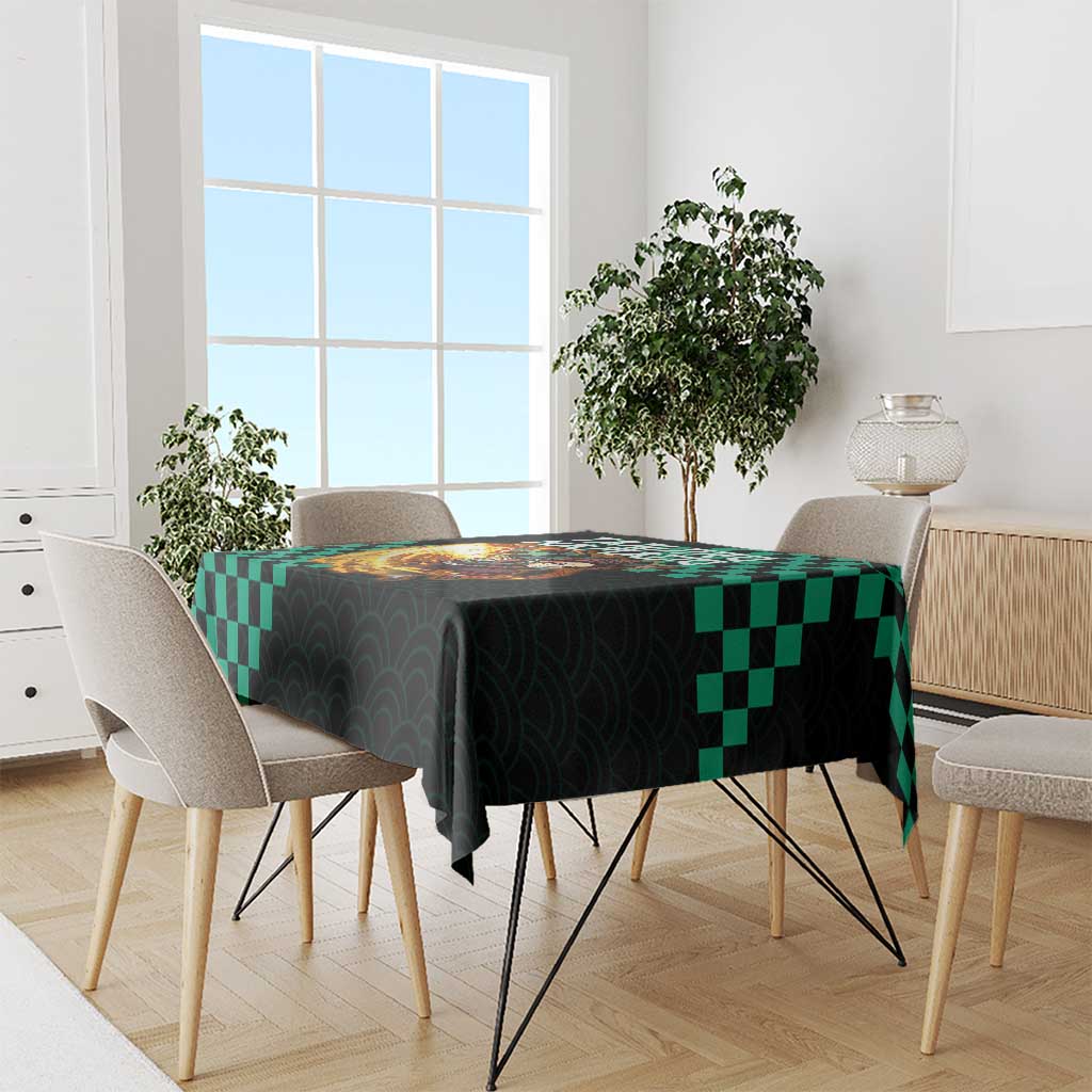 Tanjiro Kamado Demon Slayer Tablecloth Fiery Checkered Anime Wave Style