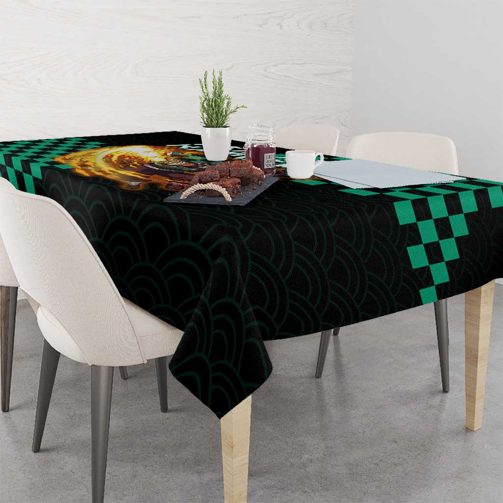 Tanjiro Kamado Demon Slayer Tablecloth Fiery Checkered Anime Wave Style