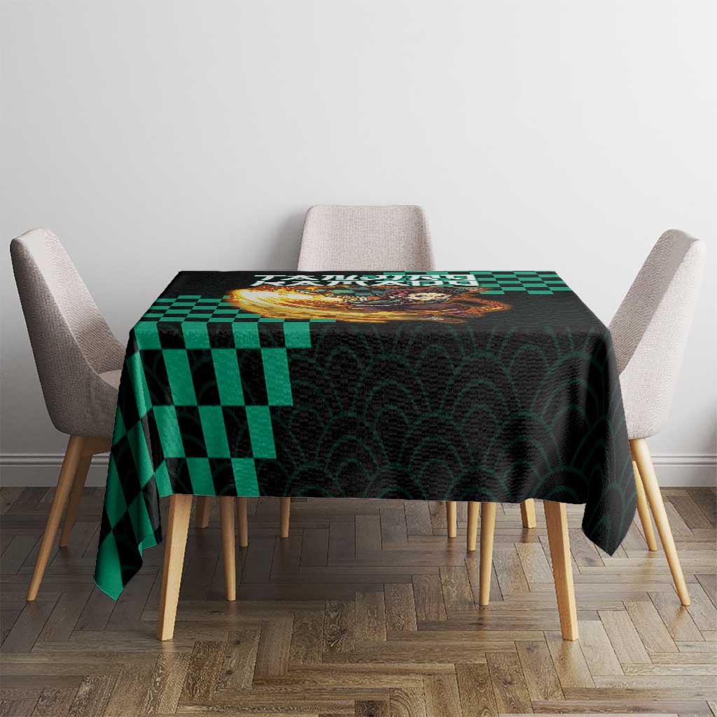 Tanjiro Kamado Demon Slayer Tablecloth Fiery Checkered Anime Wave Style