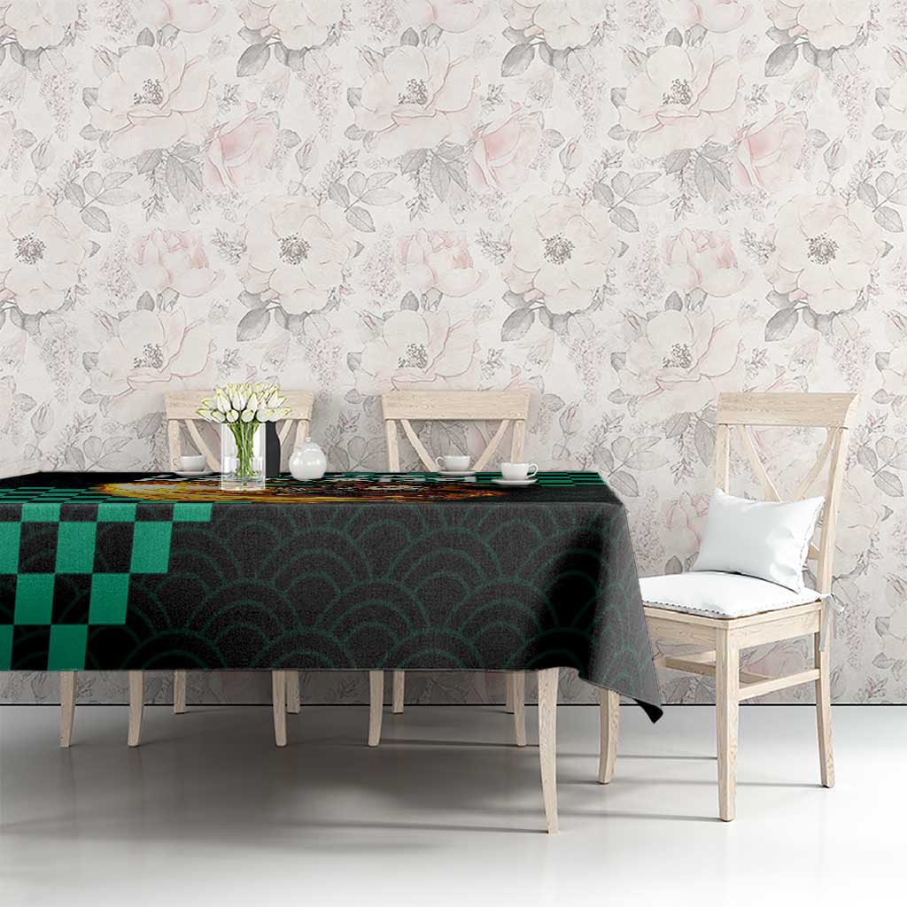 Tanjiro Kamado Demon Slayer Tablecloth Fiery Checkered Anime Wave Style