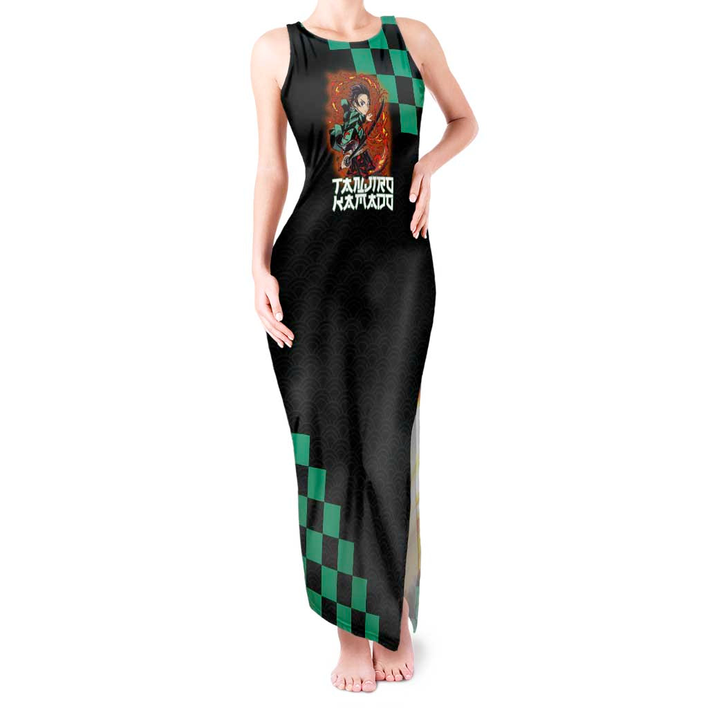 Tanjiro Kamado Demon Slayer Tank Maxi Dress Fiery Checkered Anime Wave Style