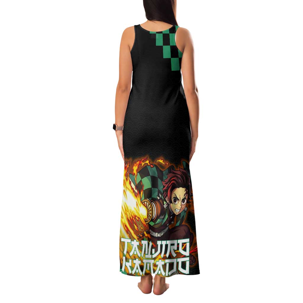 Tanjiro Kamado Demon Slayer Tank Maxi Dress Fiery Checkered Anime Wave Style