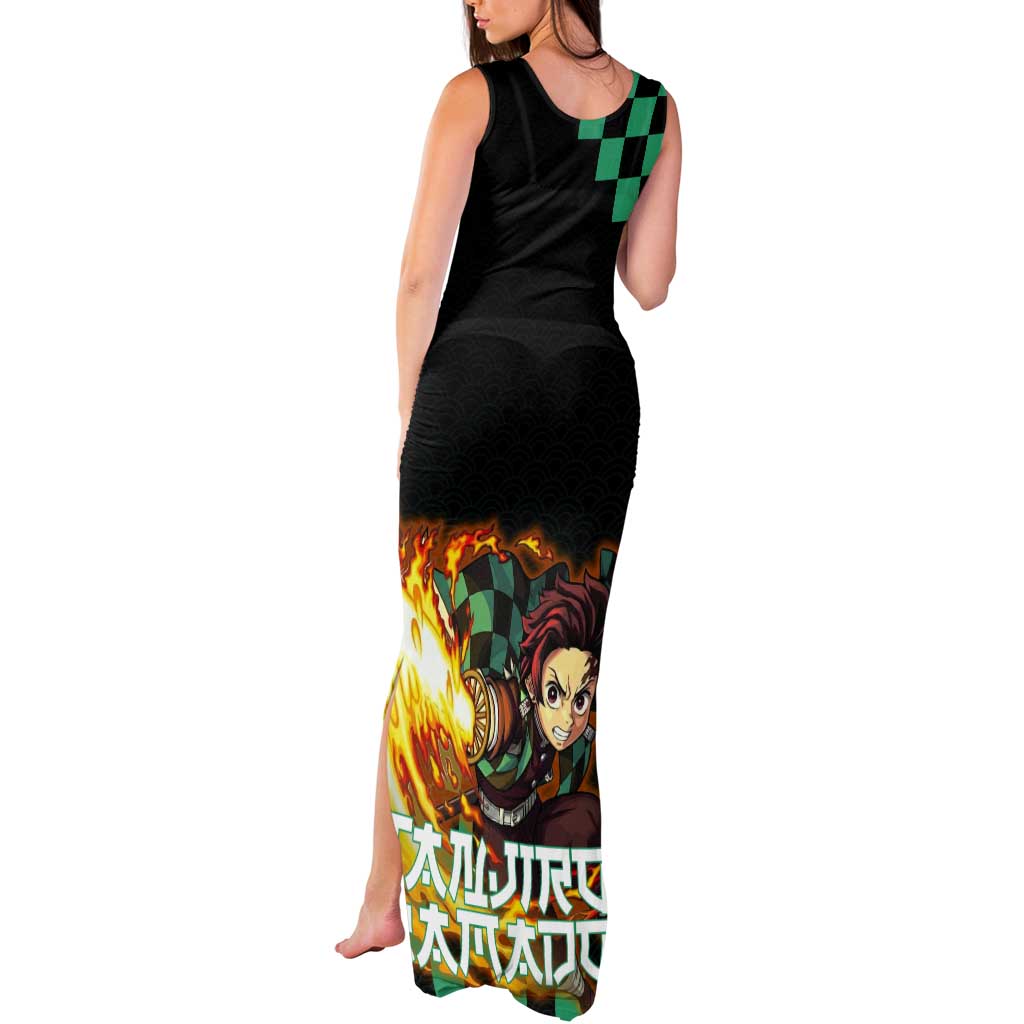 Tanjiro Kamado Demon Slayer Tank Maxi Dress Fiery Checkered Anime Wave Style