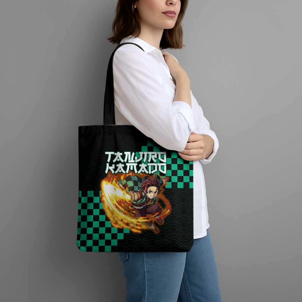 Tanjiro Kamado Demon Slayer Tote Bag Fiery Checkered Anime Wave Style