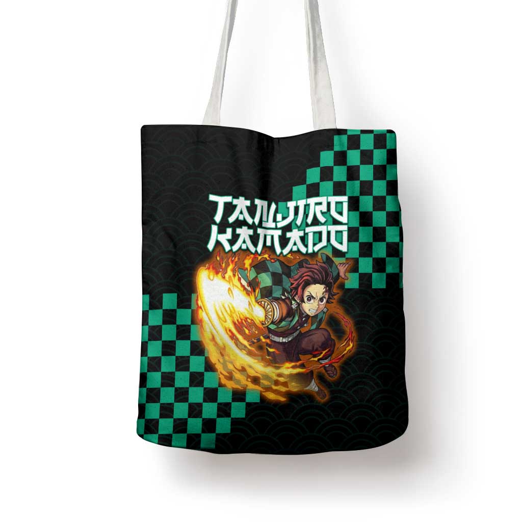 Tanjiro Kamado Demon Slayer Tote Bag Fiery Checkered Anime Wave Style