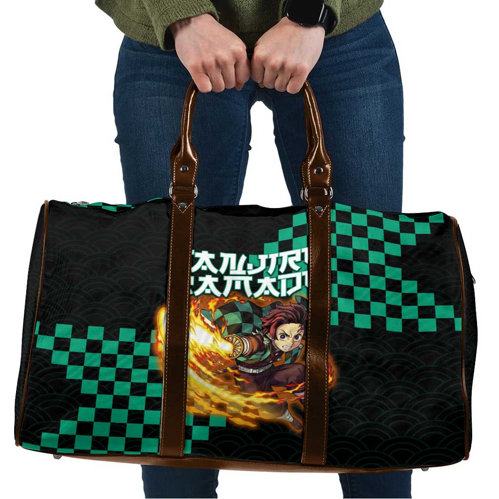 Tanjiro Kamado Demon Slayer Travel Bag Fiery Checkered Anime Wave Style