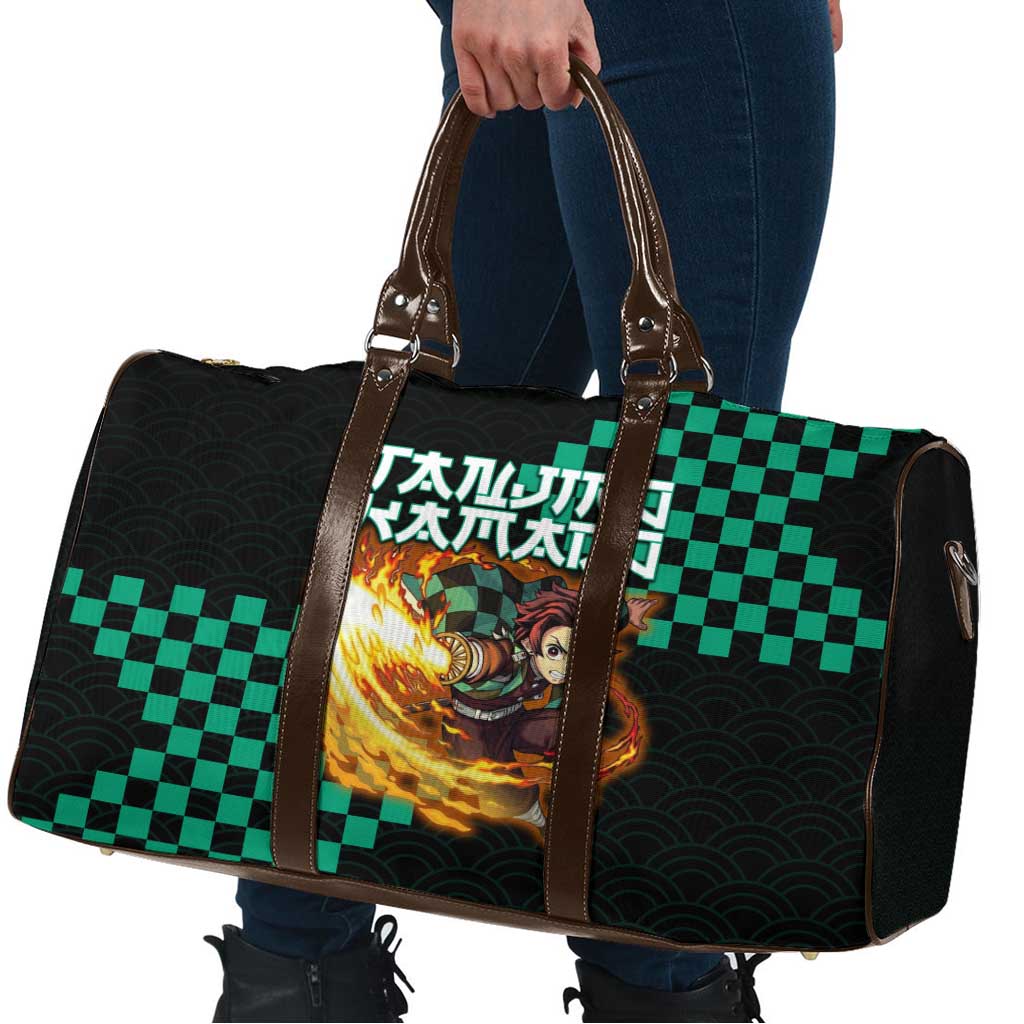 Tanjiro Kamado Demon Slayer Travel Bag Fiery Checkered Anime Wave Style