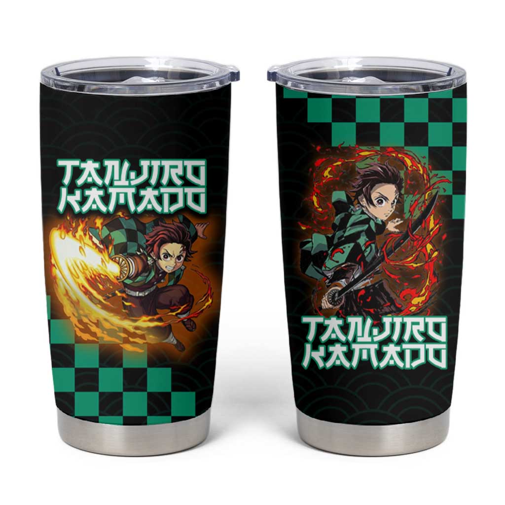 Tanjiro Kamado Demon Slayer Tumbler Cup Fiery Checkered Anime Wave Style