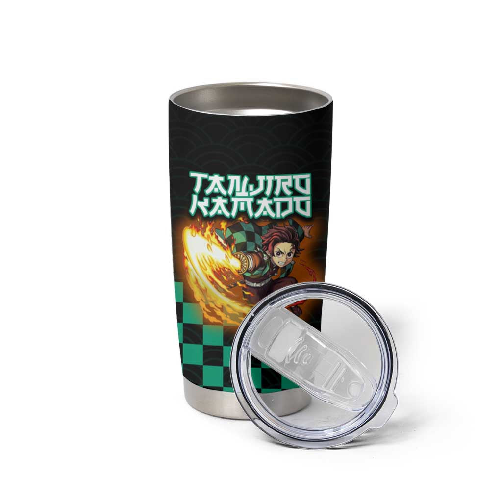 Tanjiro Kamado Demon Slayer Tumbler Cup Fiery Checkered Anime Wave Style
