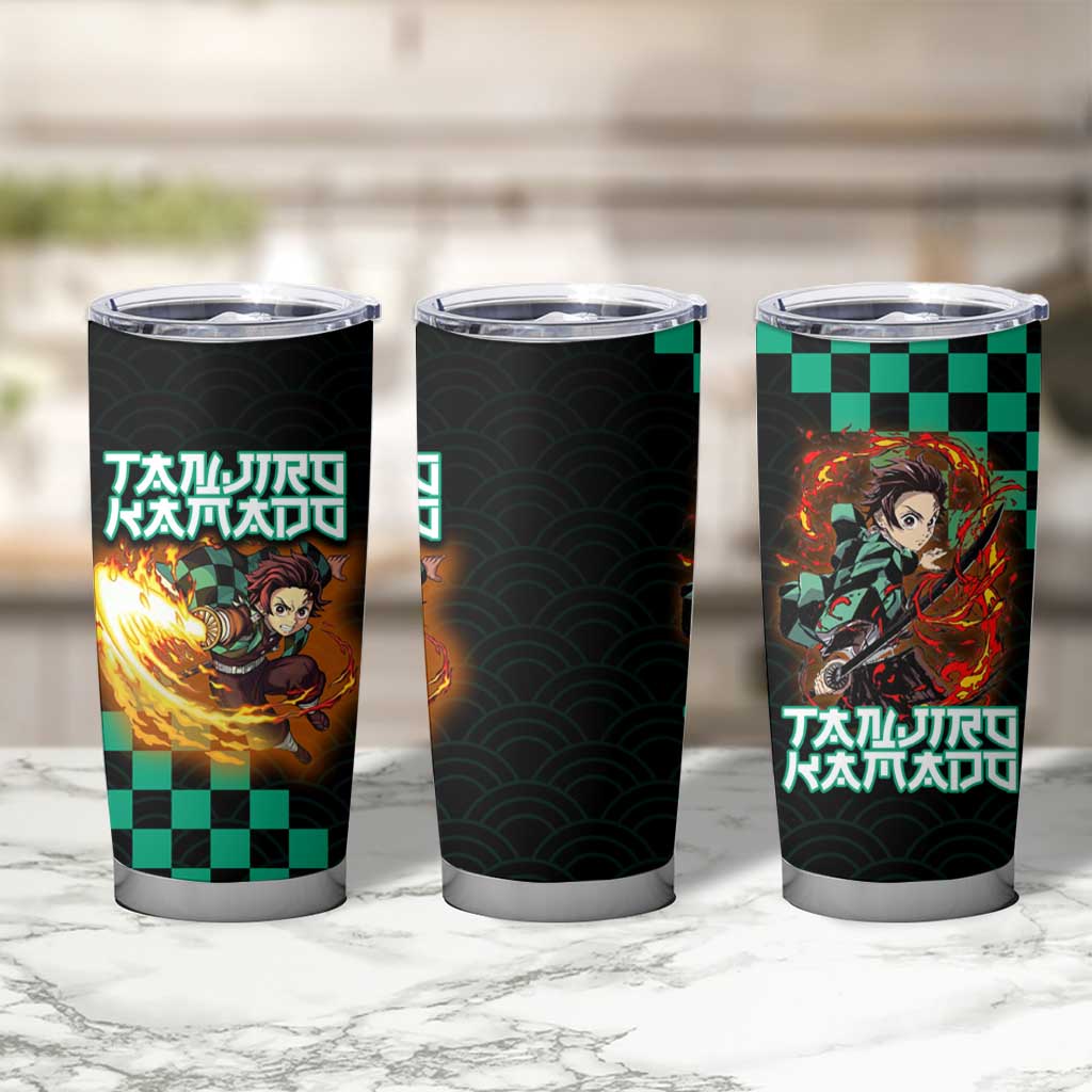 Tanjiro Kamado Demon Slayer Tumbler Cup Fiery Checkered Anime Wave Style