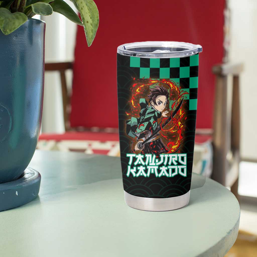 Tanjiro Kamado Demon Slayer Tumbler Cup Fiery Checkered Anime Wave Style