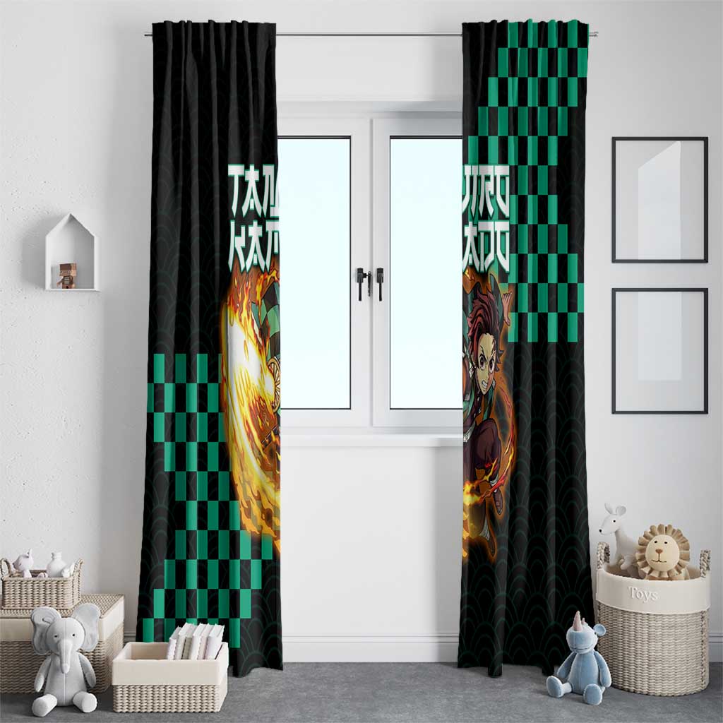 Tanjiro Kamado Demon Slayer Window Curtain Fiery Checkered Anime Wave Style