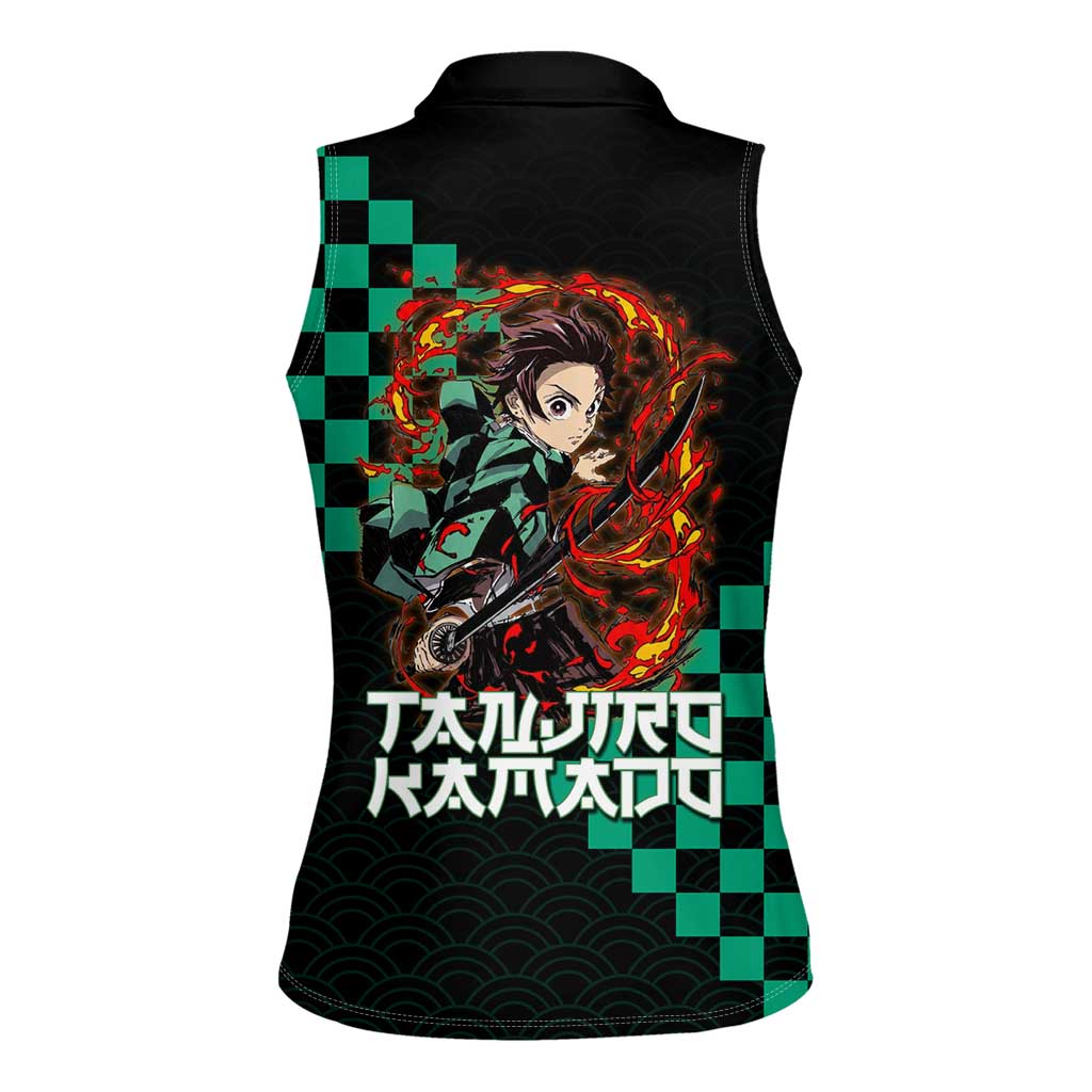 Tanjiro Kamado Demon Slayer Women Sleeveless Polo Shirt Fiery Checkered Anime Wave Style