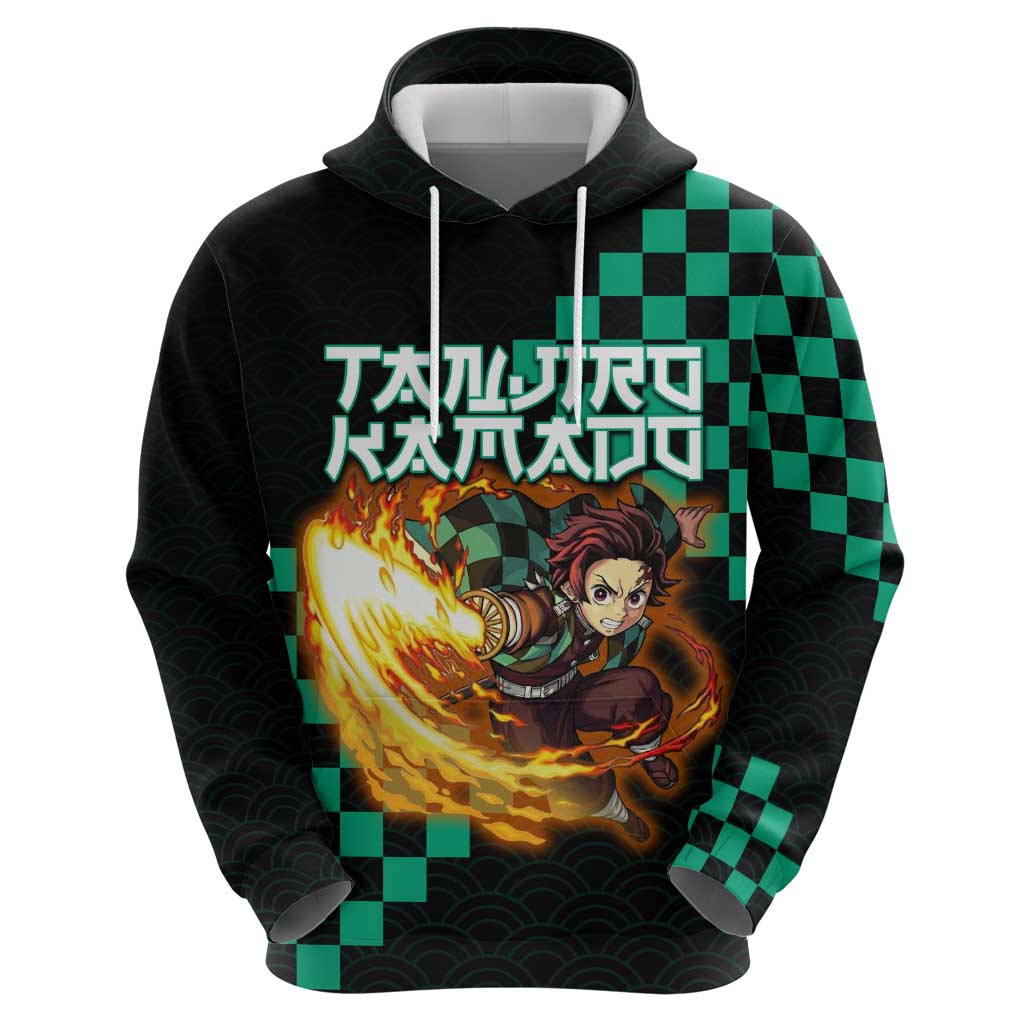Tanjiro Kamado Demon Slayer Zip Hoodie Fiery Checkered Anime Wave Style
