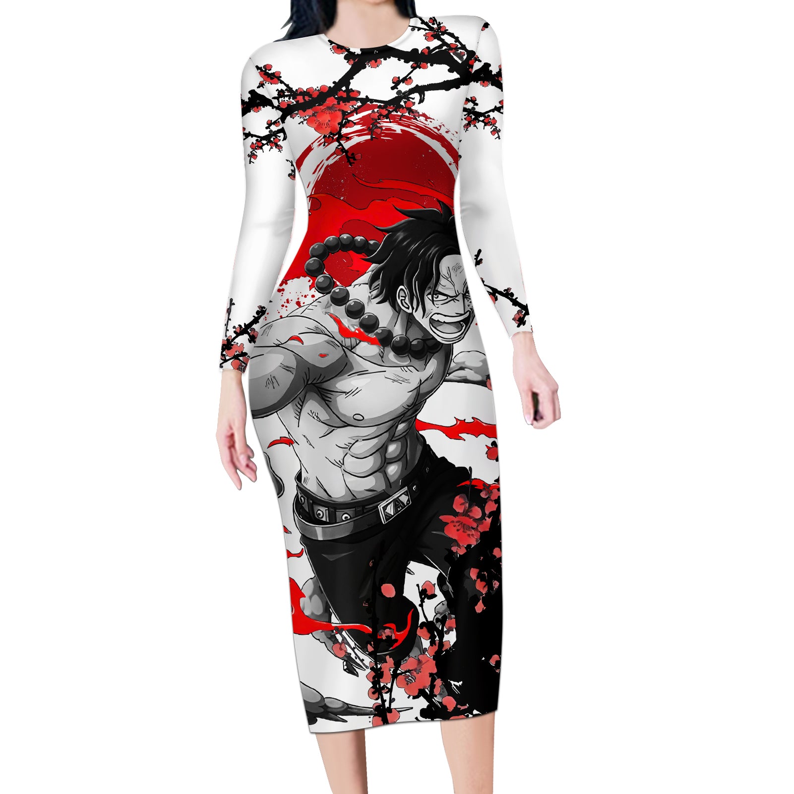 Portgas D. Ace- Japan Style One Piece Anime Long Sleeve Bodycon Dress