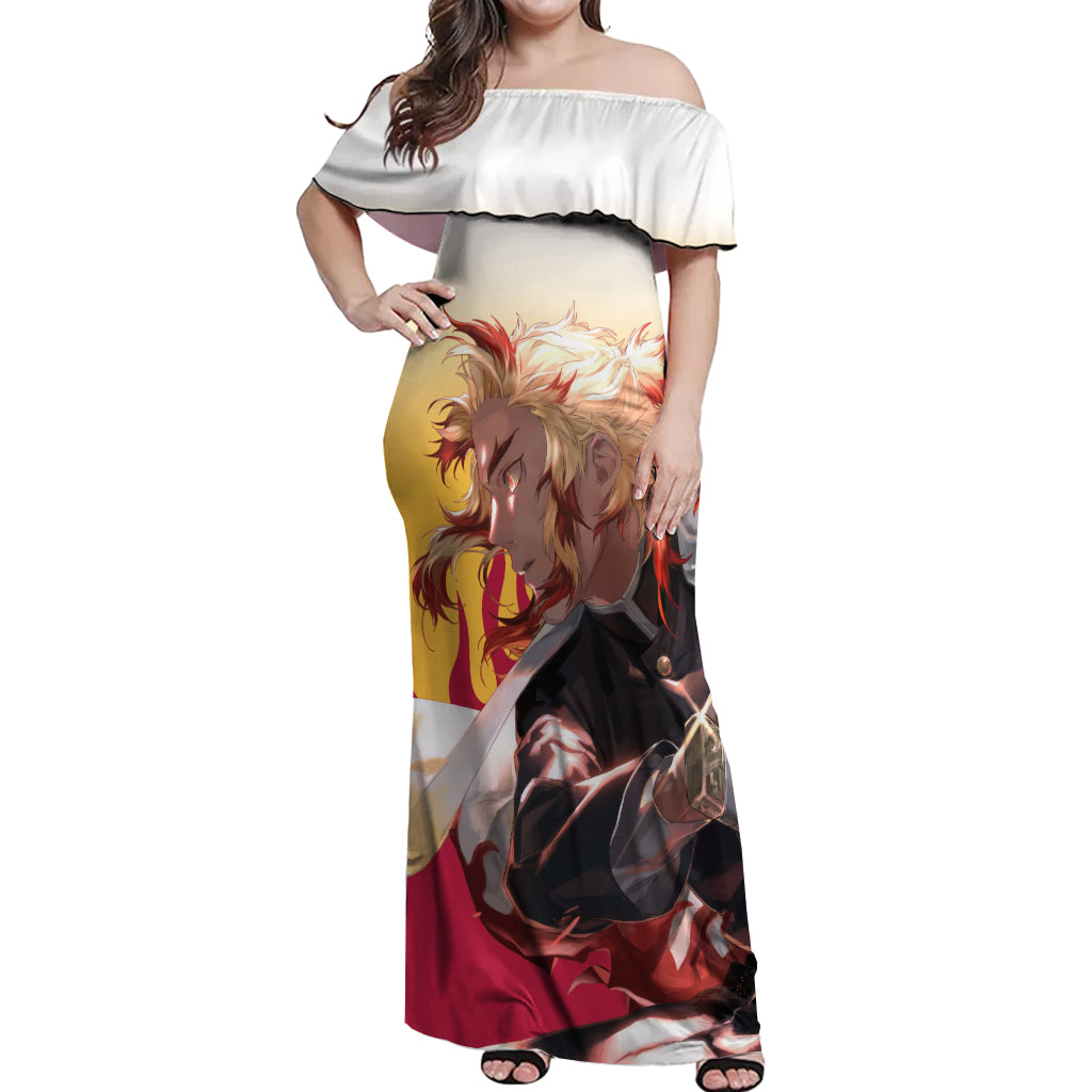 Kyojuro Rengoku - Demon Slayer Off Shoulder Maxi Dress