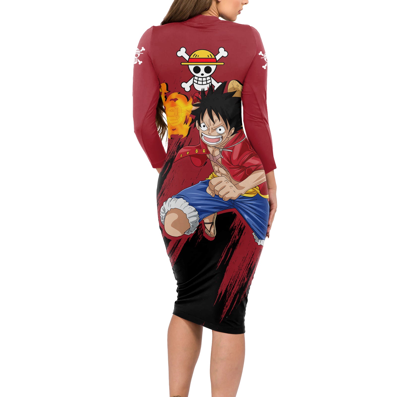 Monkey D Luffy - One Piece Anime Long Sleeve Bodycon Dress