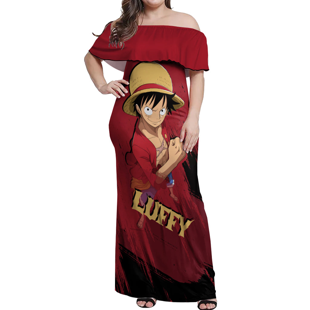 Monkey D Luffy - One Piece Anime Off Shoulder Maxi Dress