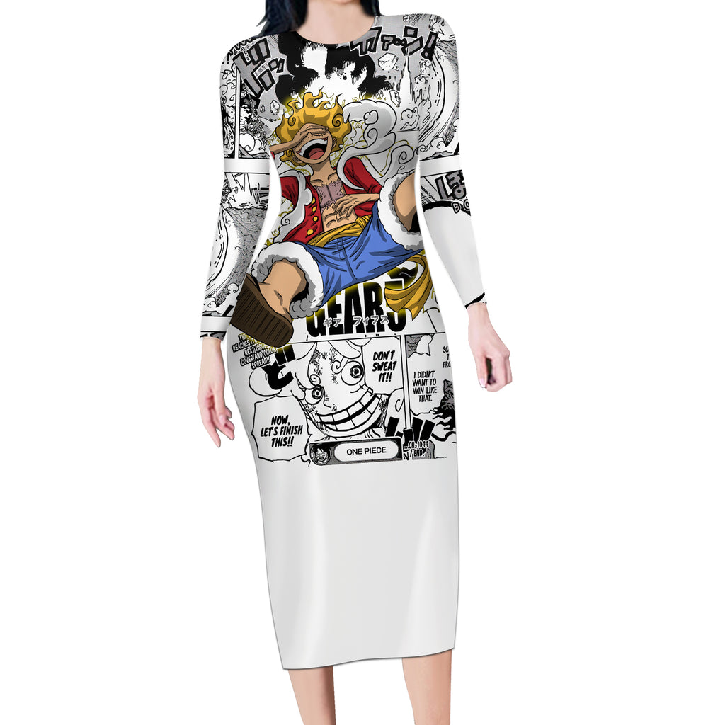 Luffy Gear 5 Awakening - One Piece Anime Mixed Manga Long Sleeve Bodycon Dress