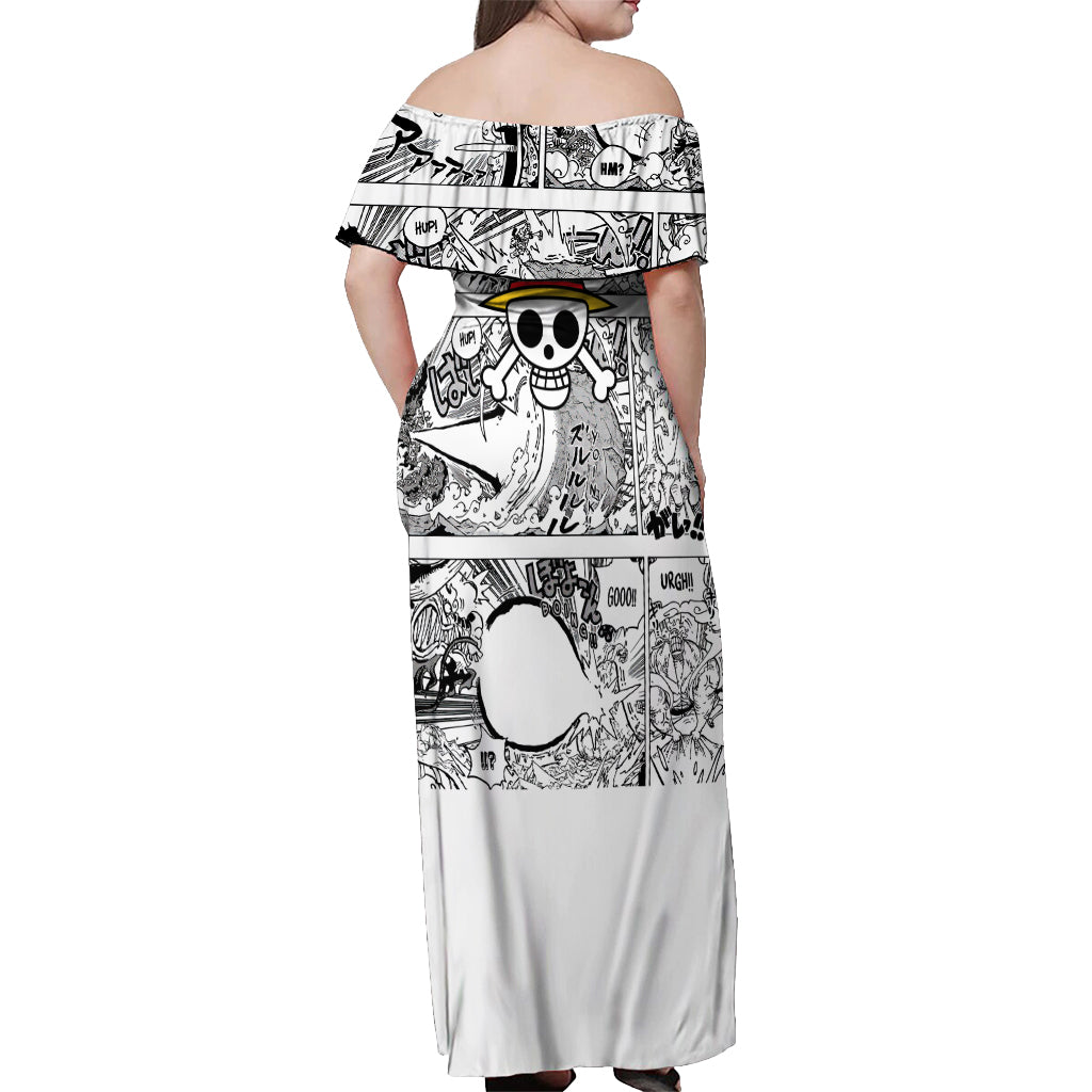 Luffy Gear 5 Awakening - One Piece Anime Mixed Manga Off Shoulder Maxi Dress