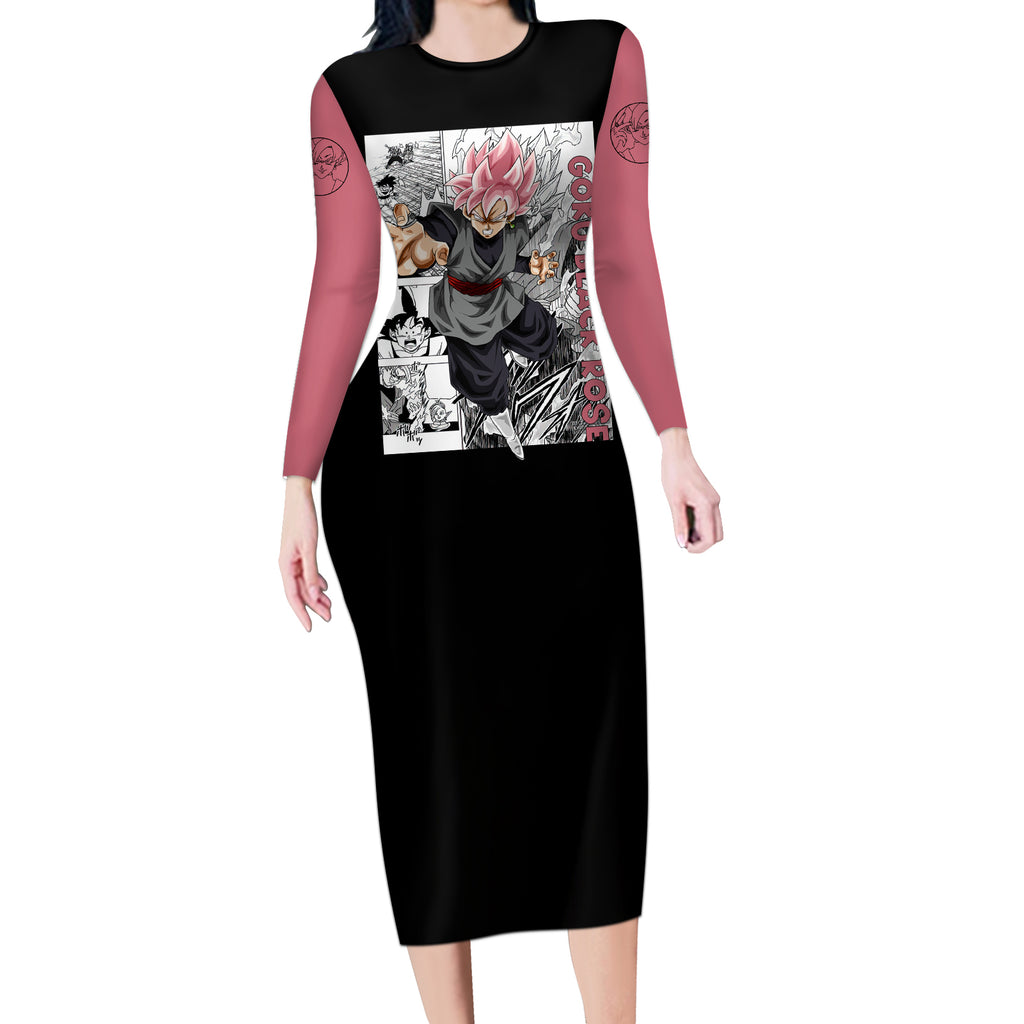 Goku Black Rose - Dragon Ball Anime Long Sleeve Bodycon Dress