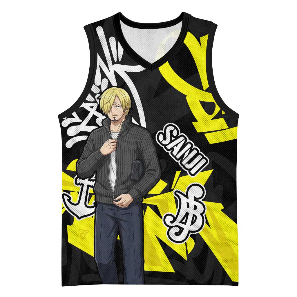 Vinsmoke Sanji One Piece Basketball Jersey Graffiti Street Art Anime Collage