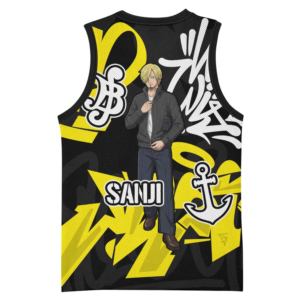 Vinsmoke Sanji One Piece Basketball Jersey Graffiti Street Art Anime Collage