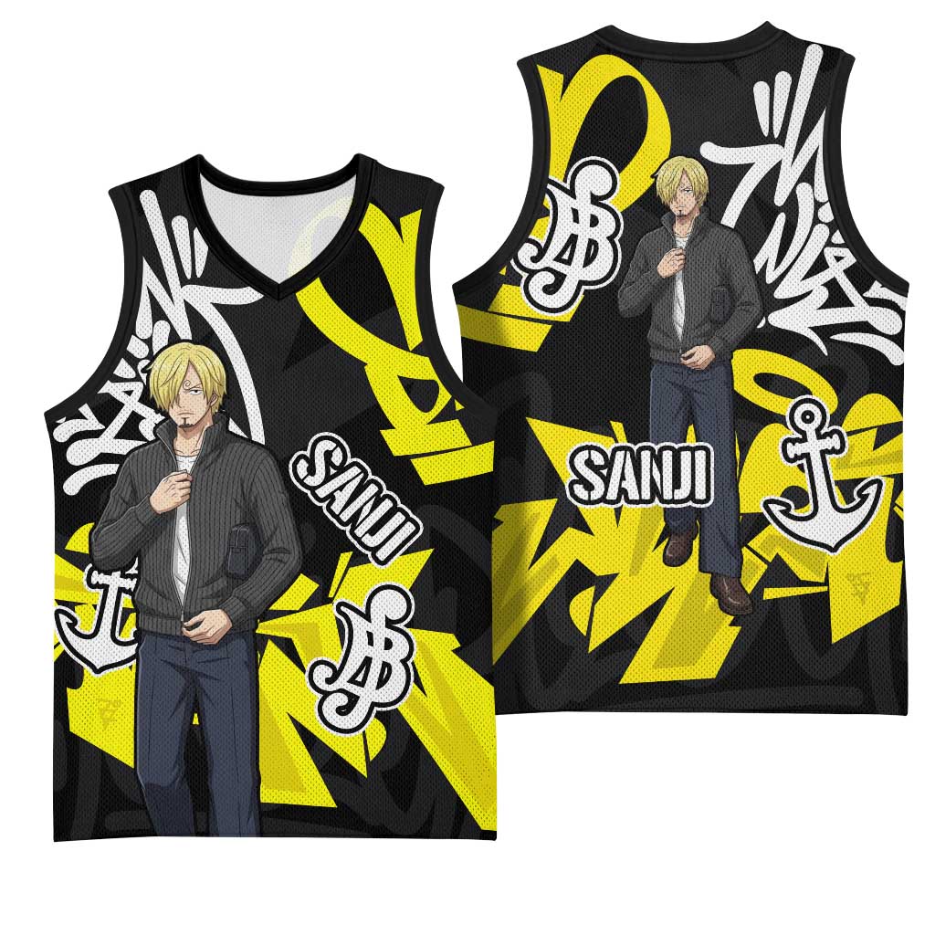 Vinsmoke Sanji One Piece Basketball Jersey Graffiti Street Art Anime Collage
