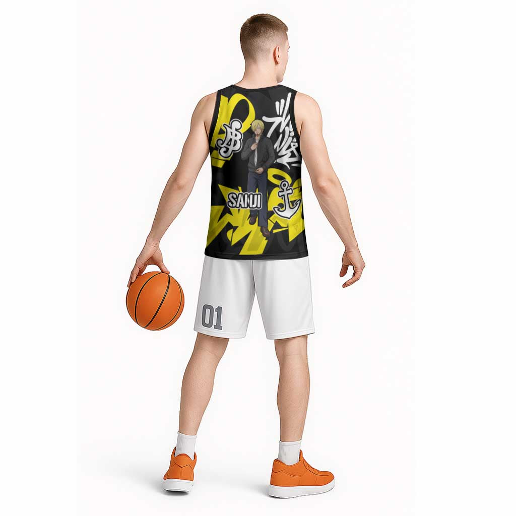 Vinsmoke Sanji One Piece Basketball Jersey Graffiti Street Art Anime Collage