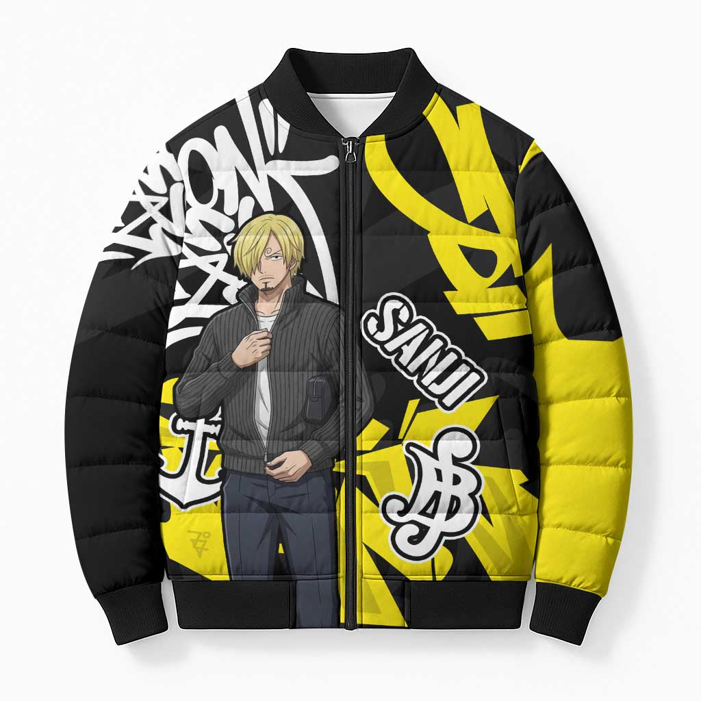 Vinsmoke Sanji One Piece Bomber Puffer Jacket Graffiti Street Art Anime Collage