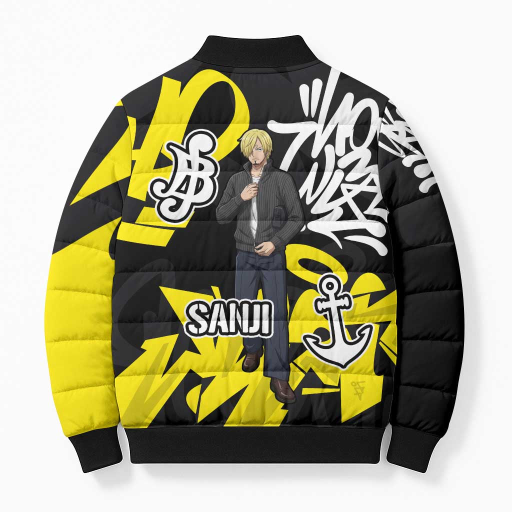 Vinsmoke Sanji One Piece Bomber Puffer Jacket Graffiti Street Art Anime Collage