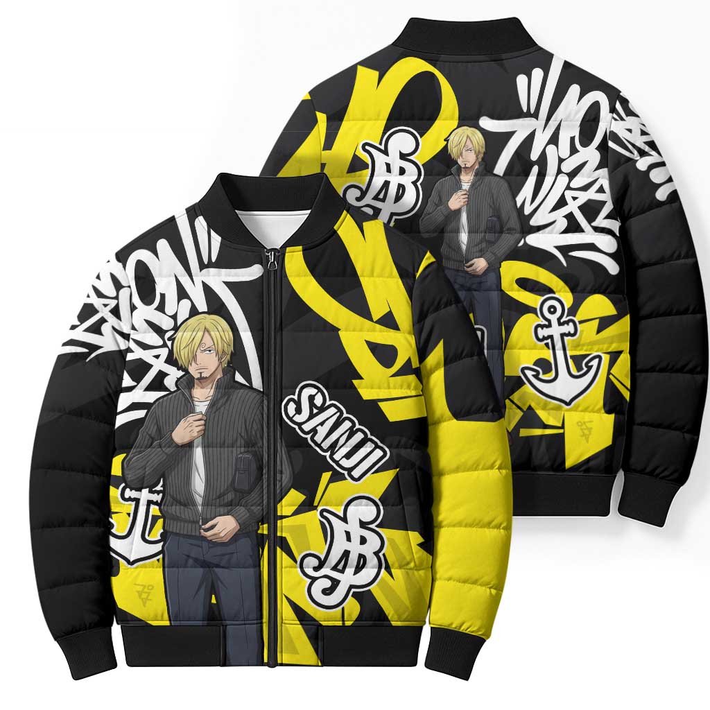 Vinsmoke Sanji One Piece Bomber Puffer Jacket Graffiti Street Art Anime Collage