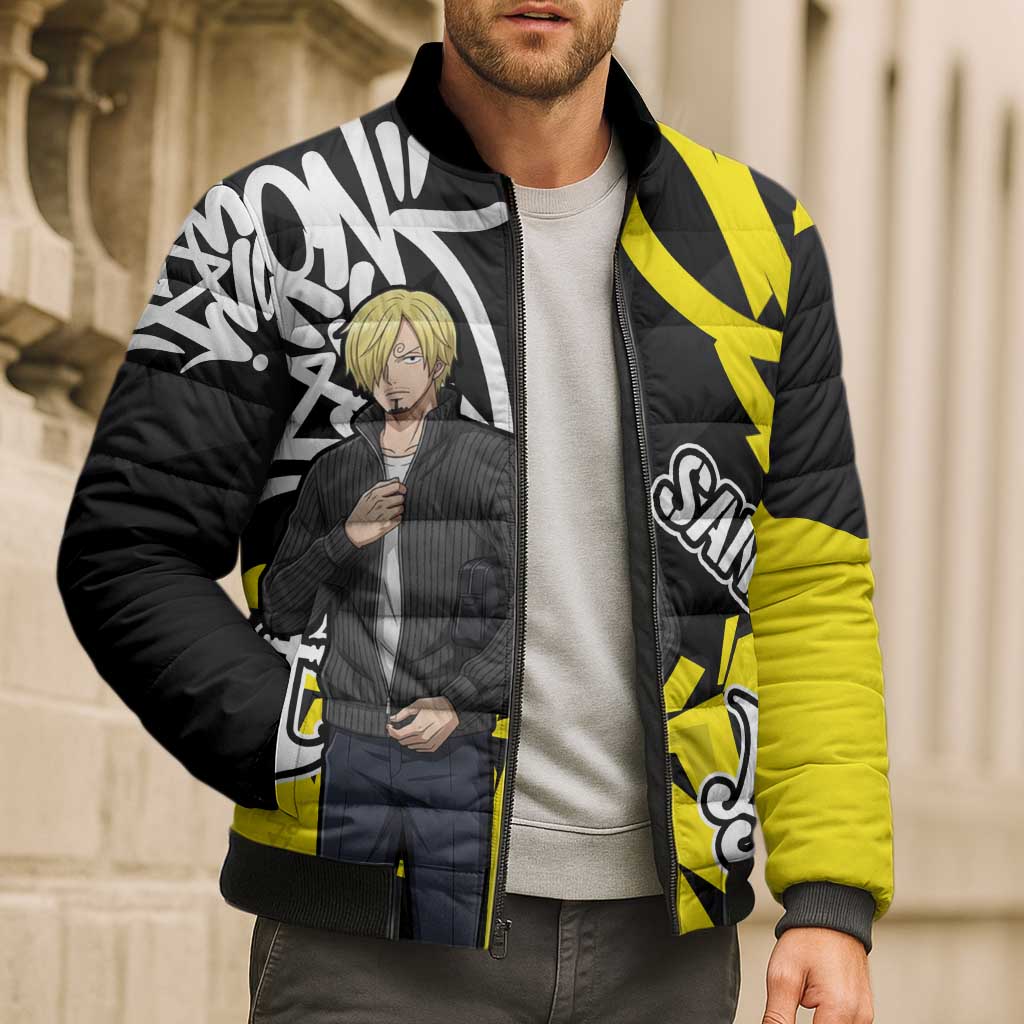 Vinsmoke Sanji One Piece Bomber Puffer Jacket Graffiti Street Art Anime Collage