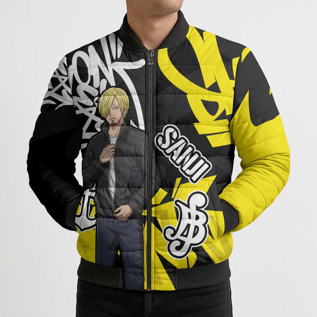 Vinsmoke Sanji One Piece Bomber Puffer Jacket Graffiti Street Art Anime Collage