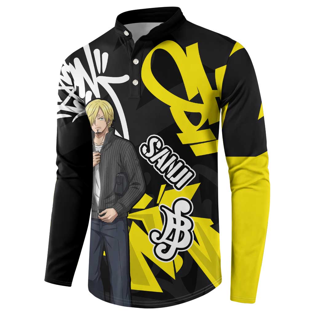 Vinsmoke Sanji One Piece Button Sweatshirt Graffiti Street Art Anime Collage