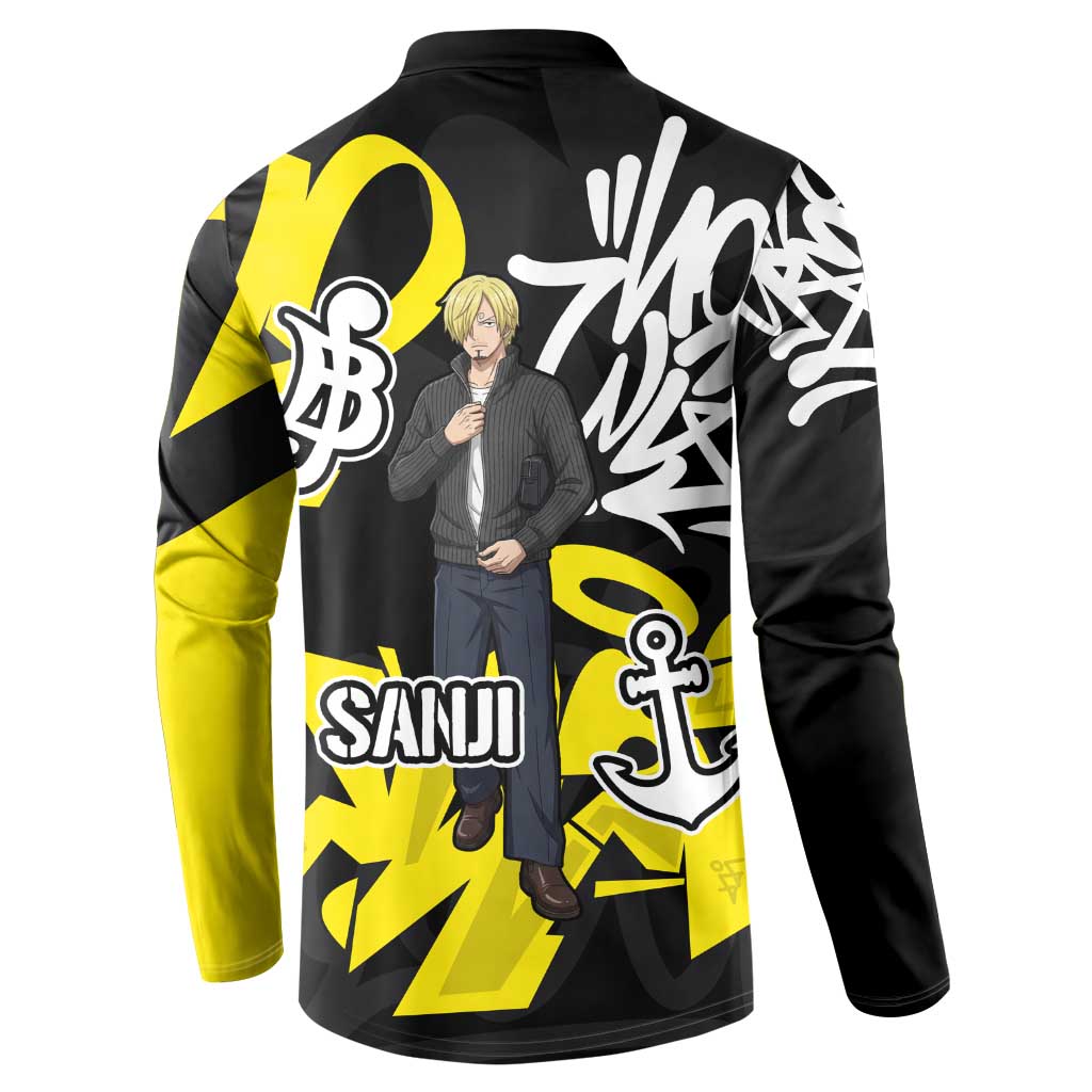 Vinsmoke Sanji One Piece Button Sweatshirt Graffiti Street Art Anime Collage