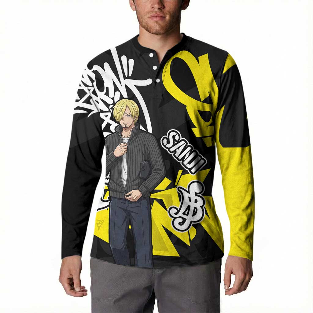 Vinsmoke Sanji One Piece Button Sweatshirt Graffiti Street Art Anime Collage