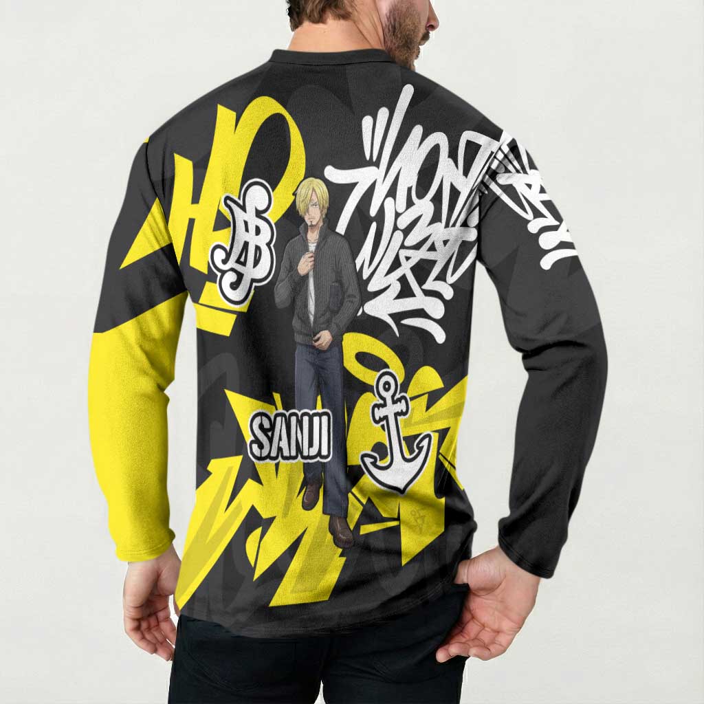 Vinsmoke Sanji One Piece Button Sweatshirt Graffiti Street Art Anime Collage