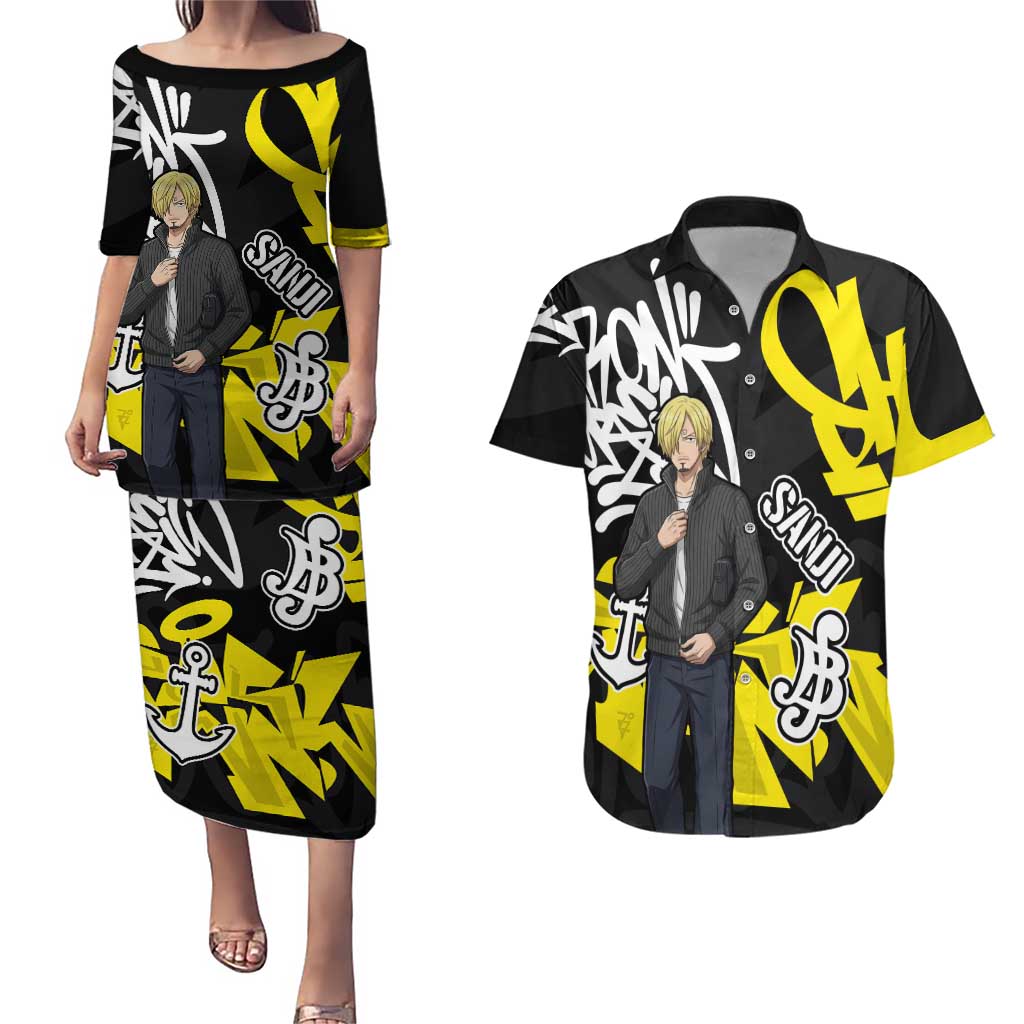 Vinsmoke Sanji One Piece Couples Matching Puletasi and Hawaiian Shirt Graffiti Street Art Anime Collage