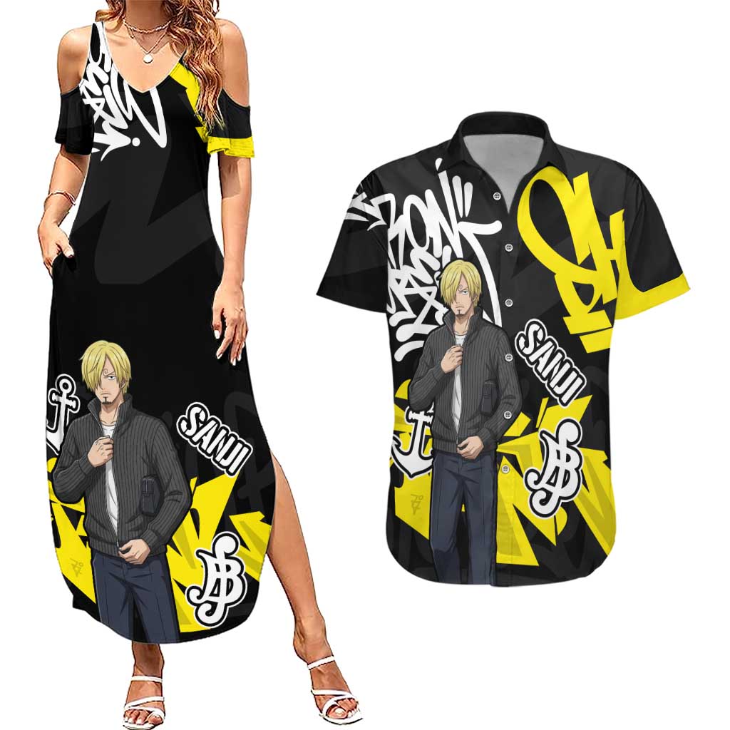 Vinsmoke Sanji One Piece Couples Matching Summer Maxi Dress and Hawaiian Shirt Graffiti Street Art Anime Collage
