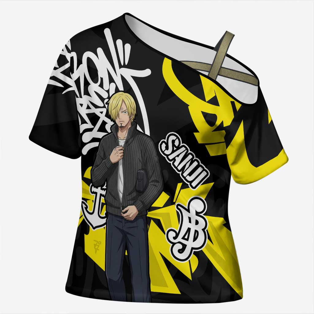 Vinsmoke Sanji One Piece Cross Shoulder Shirt Graffiti Street Art Anime Collage