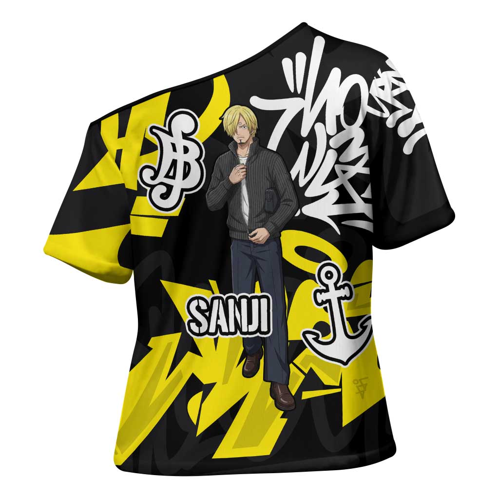 Vinsmoke Sanji One Piece Cross Shoulder Shirt Graffiti Street Art Anime Collage