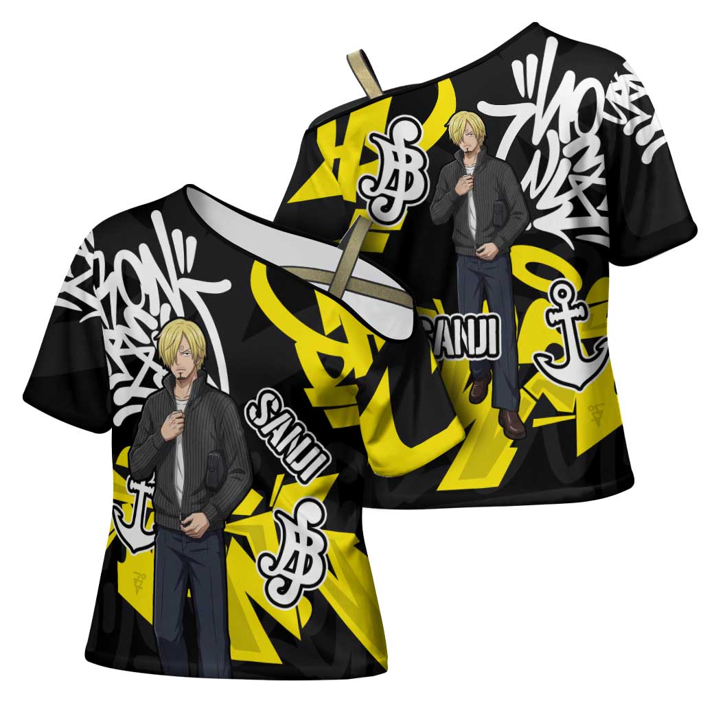 Vinsmoke Sanji One Piece Cross Shoulder Shirt Graffiti Street Art Anime Collage