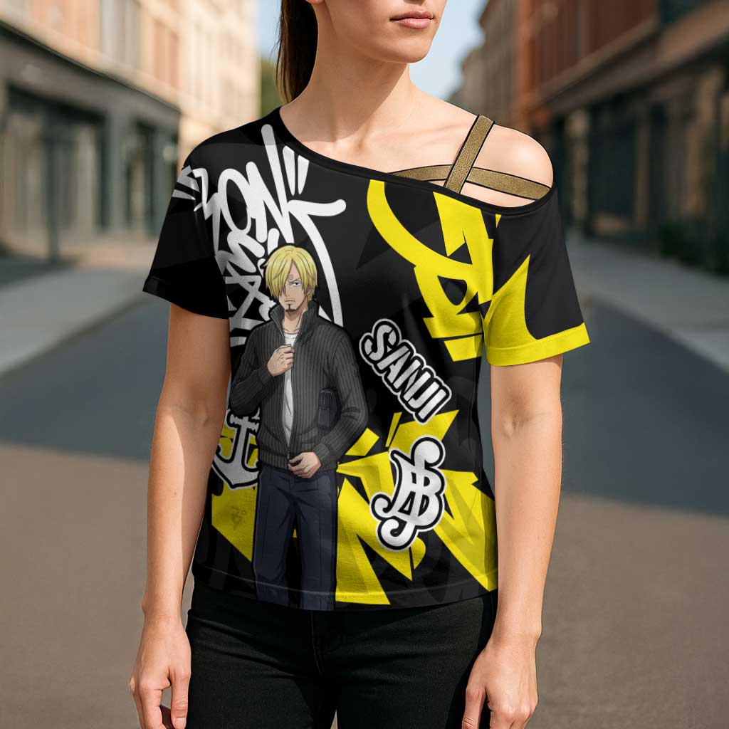Vinsmoke Sanji One Piece Cross Shoulder Shirt Graffiti Street Art Anime Collage