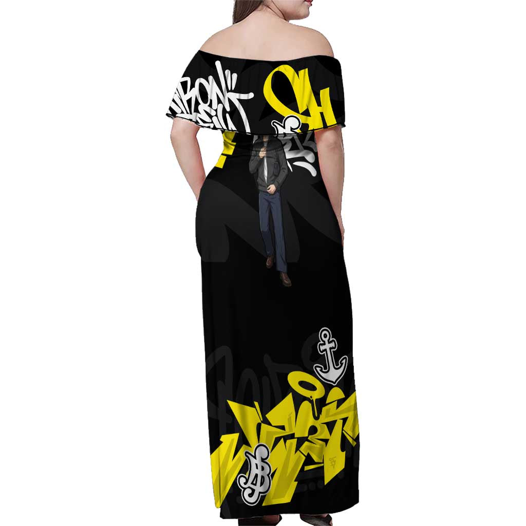 Vinsmoke Sanji One Piece Family Matching Off Shoulder Maxi Dress and Hawaiian Shirt Graffiti Street Art Anime Collage