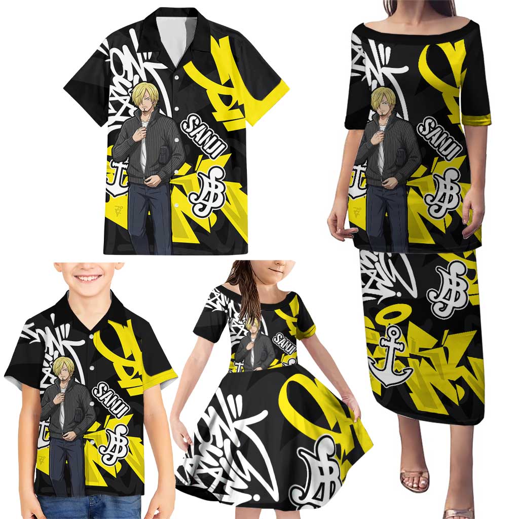 Vinsmoke Sanji One Piece Family Matching Puletasi and Hawaiian Shirt Graffiti Street Art Anime Collage
