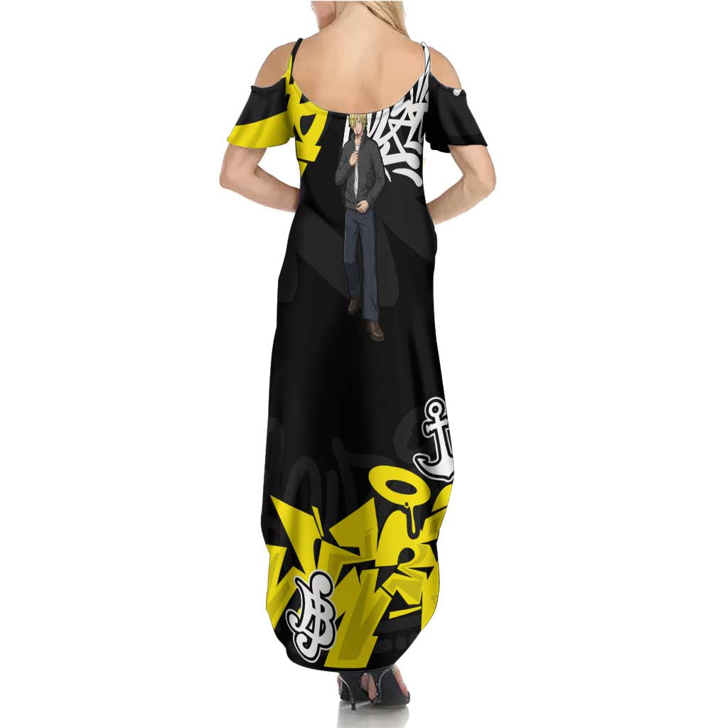 Vinsmoke Sanji One Piece Family Matching Summer Maxi Dress and Hawaiian Shirt Graffiti Street Art Anime Collage